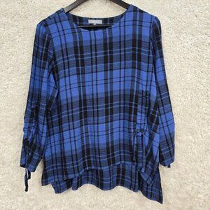 Habitat Clothes To Live In Top Womens Small Blue Plaid Pullover Tunic